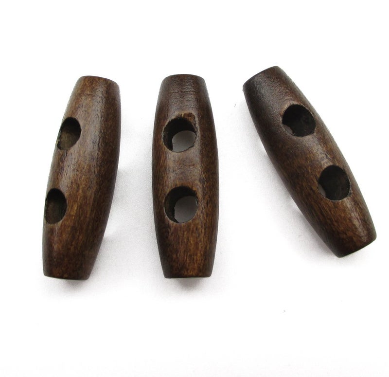 All In One 50pcs Brown 2 Hole Sewing Wood Toggle Buttons Stained Chery Oval 35x11mm(1-3/8x7/16 ) - Image 1